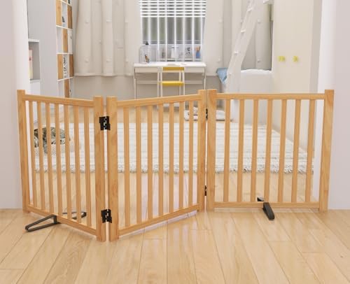 YOCAN Non-Painted Wooden Freestanding Dog Gates by YOUCANPET