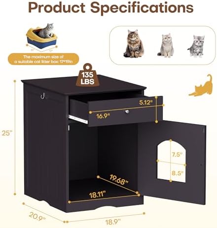 Litter Box Enclosure, Hidden Cat Litter Box Cabinet - Image 7