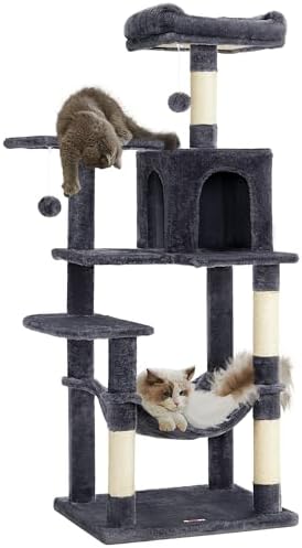 Feandrea Cat Tree, 54.2-Inch Cat Tower, Smoky Gray by FeandreabySONGMICSHOME