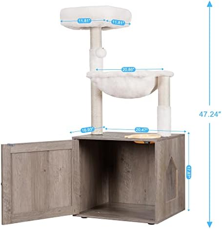 Hey-brother Cat Tree Tower, Litter Box Enclosure, Food Station - Image 3