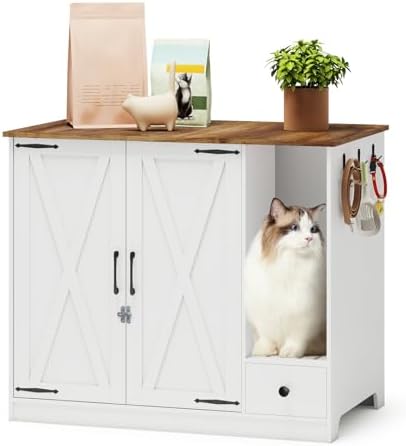YUSING Large/Tall Cat Litter Enclosure, Litter Box Furniture Hidden, Cat Litter by YUYUSING