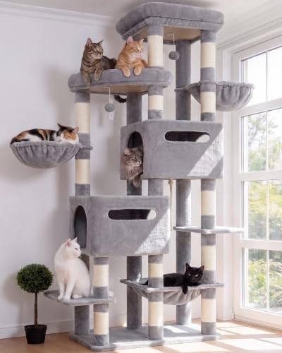 Heybly Cat Tree, 74.8-Inch Spacious & Tall Cat Tower by HEYBLY