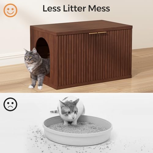 Homhedy Cat Litter Box Enclosure, Modern Fluted Accent - Image 5