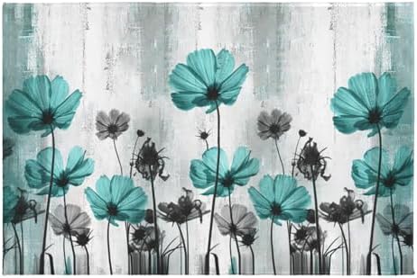 Giwawa Teal Floral Bath Rug Turquoise Flower Bath Carpet Soft Plush Absorbent by Giwawa