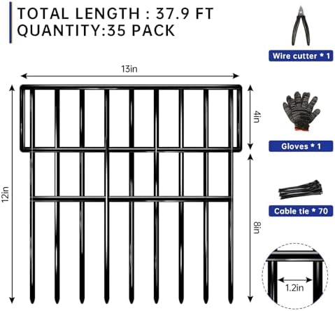 35 Panels Garden Fence Animal Barrier, 38 Ft X 13 in No Dig Fence - Image 3