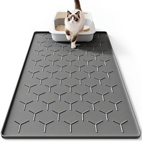 Bulkniu Silicone Cat Litter Mat, Raised Edge Waterproof, Dark Grey by Bulkniu