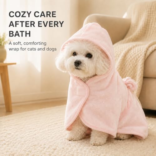 Pink Hooded Pet Bathrobe, Tie-Waist Style - Image 4