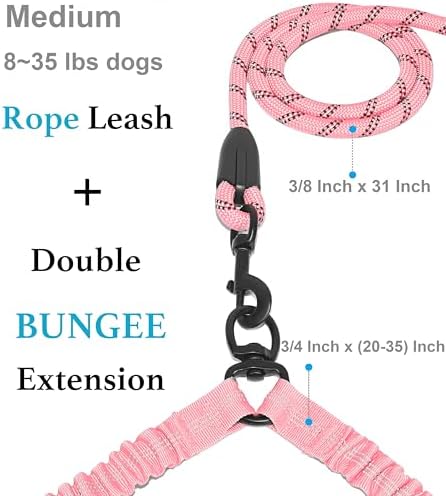 iYoShop Double Dog Leash, 360° Swivel, No Tangle, Baby Pink - Image 2