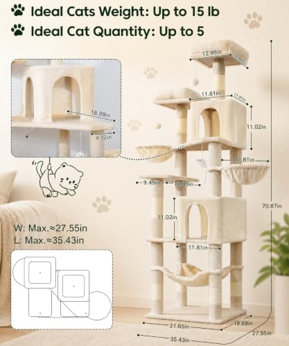 AMHANCIBLE Cat Tree Tower, 70 Inch Heavy Duty Cat Tree - Image 3