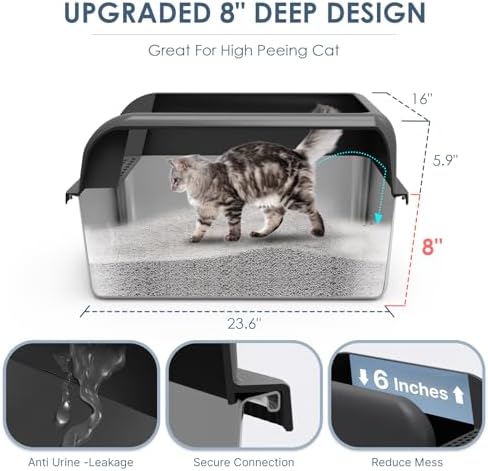 Suzzipaws XL 8" Deep Enclosed Stainless Steel Cat Litter Box - Image 2