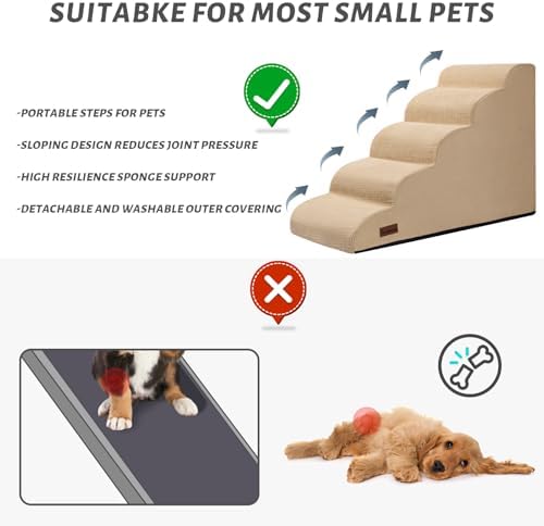 Aodisman Dog Stairs for High Bed, 5-Step Pet Ramp for Small Dogs and Cats - Image 7