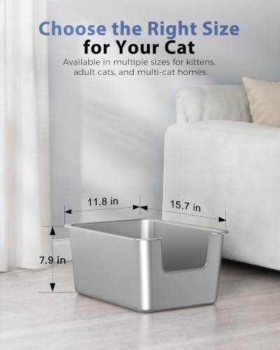 High-Sided Stainless Steel Cat Litter Box, Low Entry - Image 5
