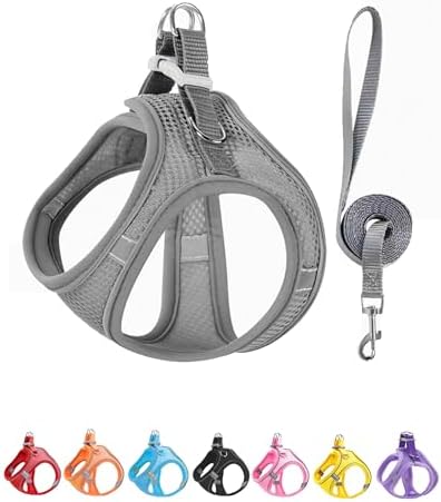 XS Grey Soft Mesh Dog Harness and Leash Set, No Escape Puppy Harnesses by Unknown