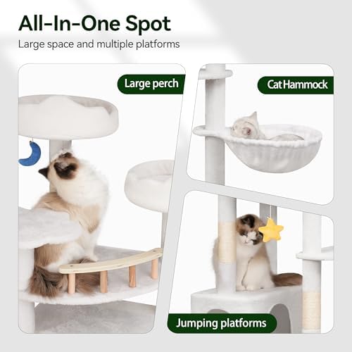 Meecal 79in Large White Cat Tree, Scratching Post, Condos & Hammocks - Image 4