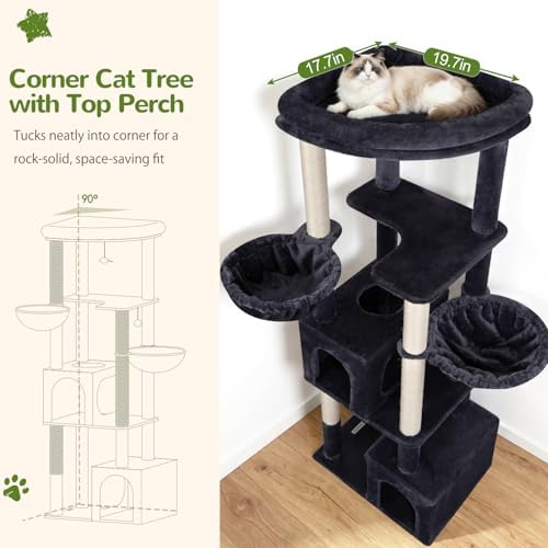 Globlazer C64 Heavy Duty Corner Cat Tree, 64in Large Cat Tower, Dark Grey - Image 2