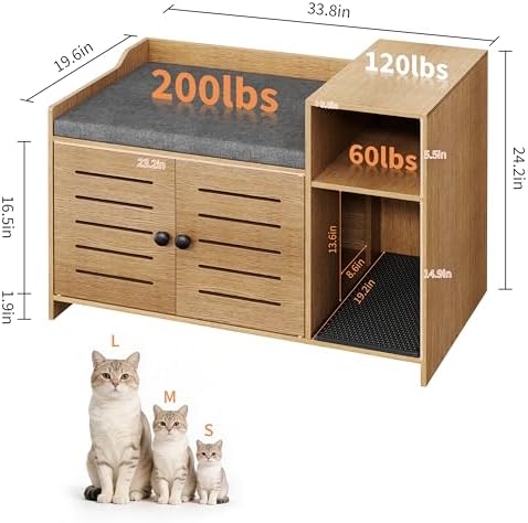 Jojoka Tall Cat Litter Box Enclosure, 33.8" Wood Hidden Litter Box Cabinet - Image 3