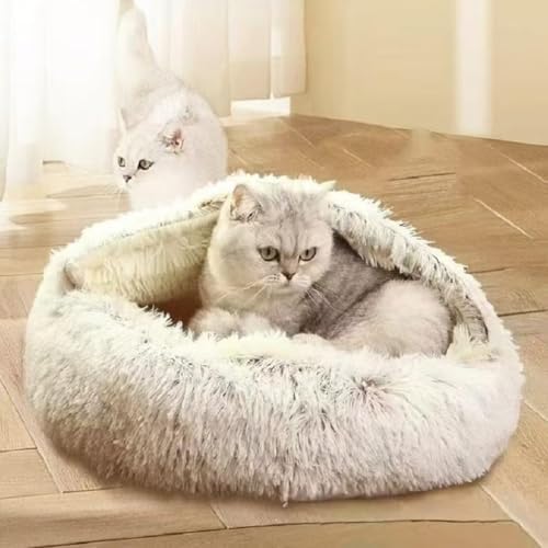 Cat Bed Round Fluffy Hooded Cat Bed Cave, Anti-Anxiety Cave Bed by Unknown