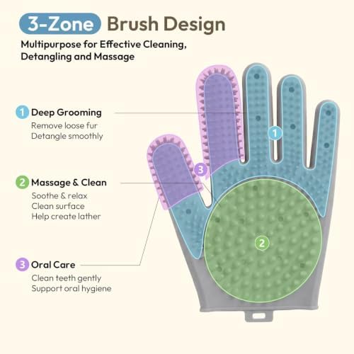 Pet Grooming Gloves for Cats & Dogs, Silicone Pet Hair Removal Glove for Bathing - Image 3