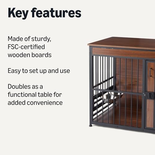 Amazon Basics Furniture Style Dog Crate, Sturdy Wooden Pet Kennel, Two Bowls - Image 2