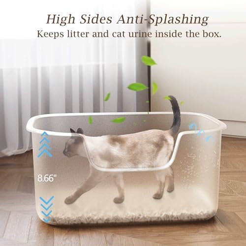 Large Cat Litter Box with High Sides, Side Entry Open Top Deep Tall Litter Pan - Image 3