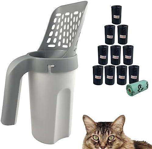 Cat Litter Scoop with Holder, 2 in 1 Cat Scoop, 215 Garbage Bags by Esamploe