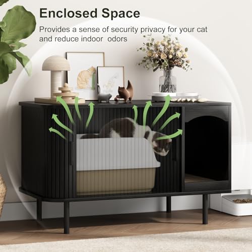 Cat Litter Box Enclosure Furniture, Fluted Hidden Litter Box - Image 3