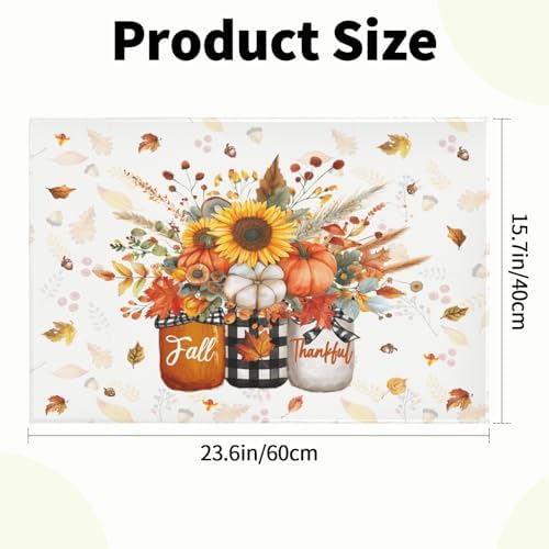 Giwawa Autumn Pumpkin Bath Rug Sunflower Flower Vase Bathtub Mat Soft Washable - Image 3