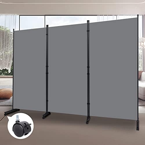 Room Divider 102'' Wide Folding Privacy Screen, 3 Panel Wall Divider w/Wheel by HOMSCREENER
