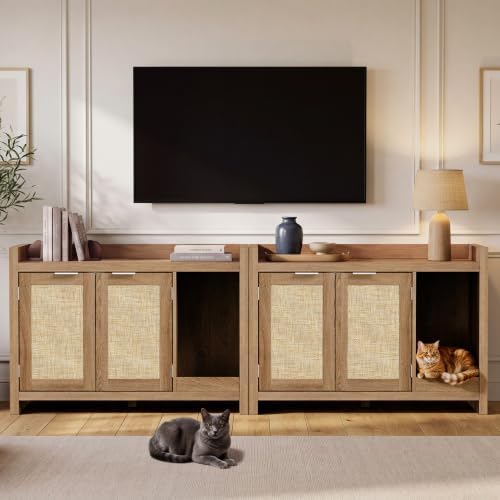 Cat Litter Box Enclosure, Modern Rattan Hidden Litter Box Furniture by ZOVAZEN