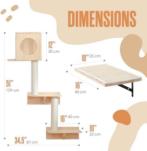 Wall Mounted Cat Tree, Cat Wall Climber, Kitty Climbing Shelves 51 x 35 in - Image 2