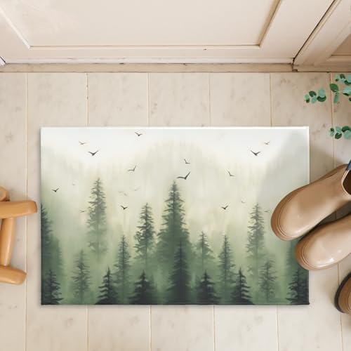 Giwawa Green Misty Forest Bath Rug Mountain Woodland Bathtub Mat Non Slip - Image 7