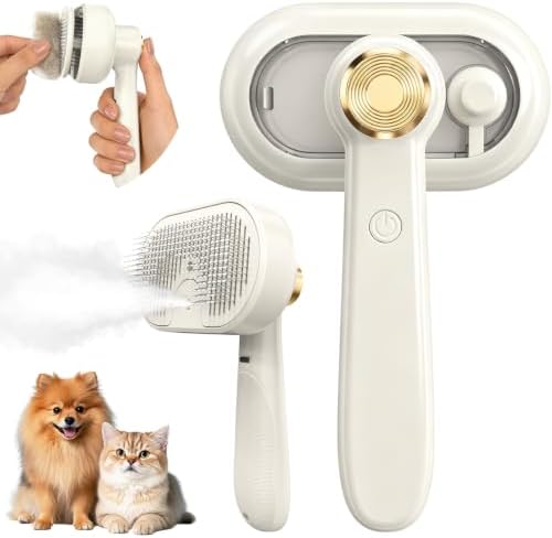 Glendan Pet Steam Brush for Dogs & Cats, 3-in-1 Self Cleaning Shedding by Glendan