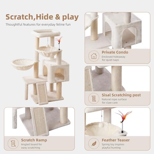 Cat Tree with Cat Condo and Two Hammocks, Cat Tree with Scratching Posts and - Image 5