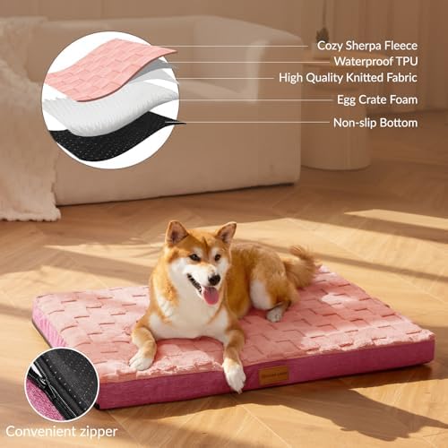 Patas Lague Orthopedic Large Dog Bed Washable Pet Crate Mat 36''X24'' Pink - Image 3