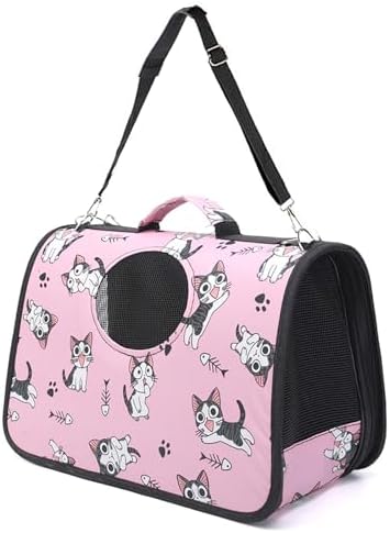 Pet Carrier with Shoulder Strap, 14 Inch x 9.4 Inch x 7 Inch Foldable Pink by YIKANGHENG
