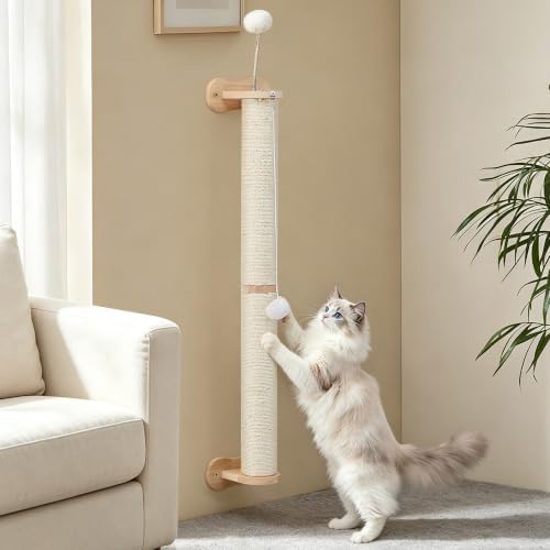 EMUST Wall Mounted Cat Scratcher 33", Sisal Kitten Scratching Post Sturdy by EMUST