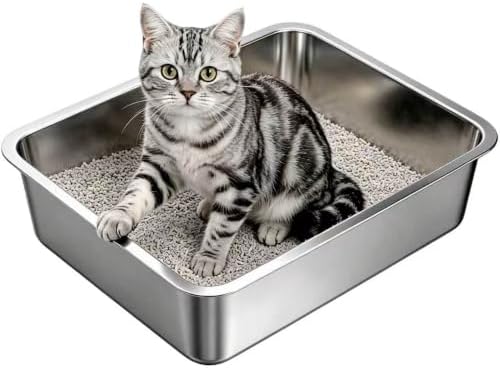 Stainless Steel High Sides Cat Litter Box by OneBug