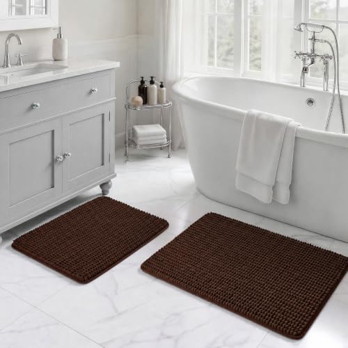 Ophanie Brown Bathroom Rugs Sets 2 Piece, Soft Chenille Bath Mat, Non Slip by Ophanie