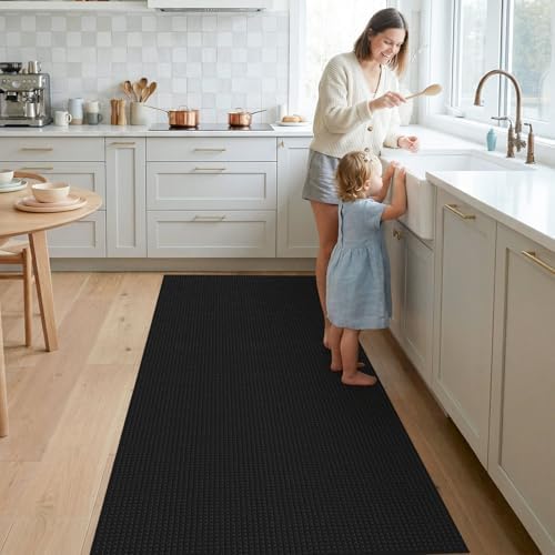 3x6 Bathroom Runner Rug: Super Absorbent Soft Waffle Bath Mat Black - Image 3