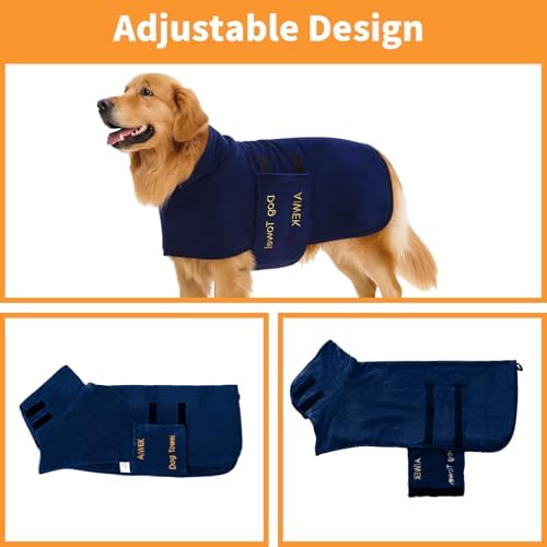 Dog Bathrobe Microfiber, Quick Dry Absorbent Adjustable Wrap Blue L - Image 5