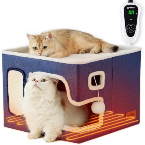 ZOMISIA Heated Cat House Bed for Indoor Cats, Cat Hideway Cube for Sleeping by Zomisia