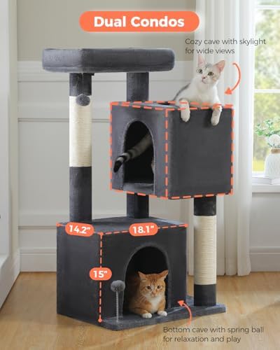XL Cat Tree 44" Cat Tower for Large Cats 20 lbs, 2 Spacious Caves - Image 5