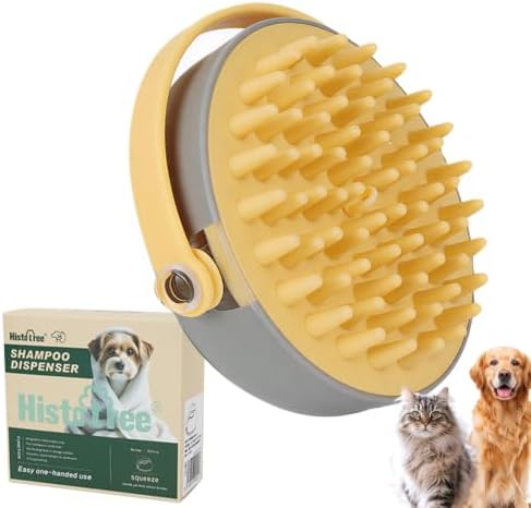 Yellow Dog Bath Brush for Bathing&Shedding Dog Shampoo Brush by Histotree