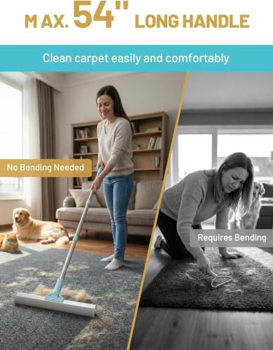 DELOMO Carpet Rake for Pet Hair Removal, Dual-Sided Rug Rake Scraper Broom - Image 4