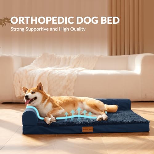 Patas Lague Orthopedic Large Dog Bed Washable Pet Sofa Bed 56X40 Navy Blue - Image 4