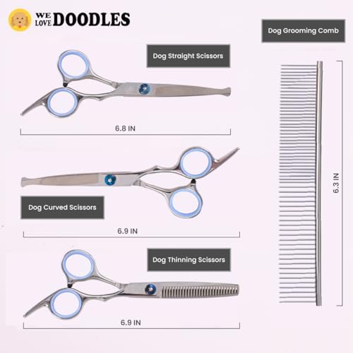 Dog Grooming Scissors Kit with Rounded Blunt Tips, Curved & Thinning Shears - Image 2