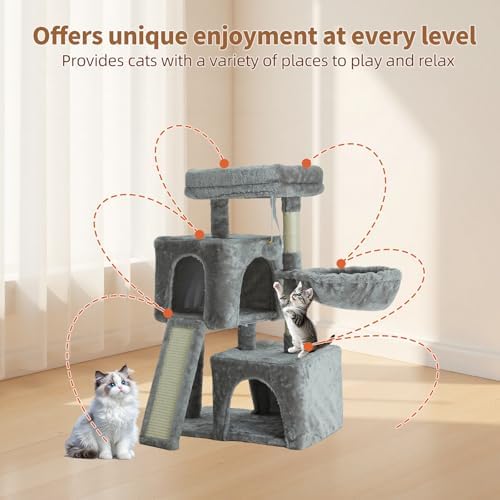 35.8 Inch Cat Tree Double Beds Hammock Scratcher Perch Toy Ball Grey Upgraded - Image 5