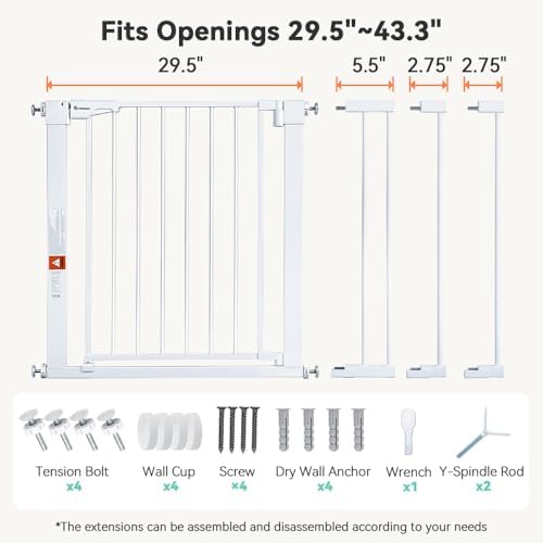 COMOMY 30" Tall Baby Gate for Stairs Doorways, Fits 29.5" to 43.3" Openings - Image 6