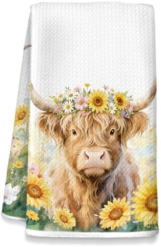 Highland Cow Kitchen Towels, Highland Cattle Themed Dish Towels, Farm Cattle by Unknown