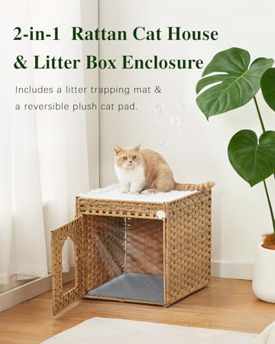 SETVSON Cat Litter Box Enclosure Furniture, Hidden Rattan PE House - Image 2